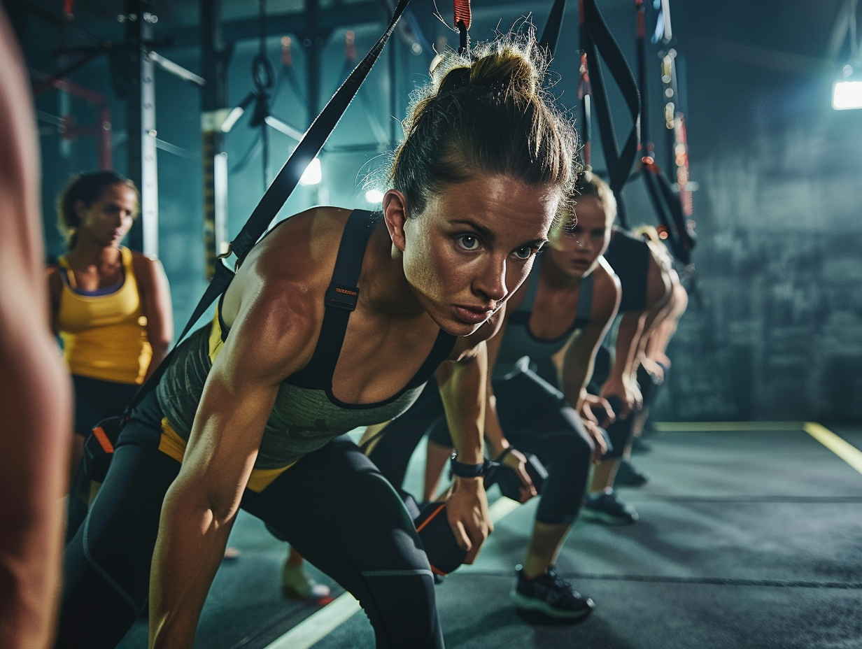 Група людей активно тренується на свіжому повітрі